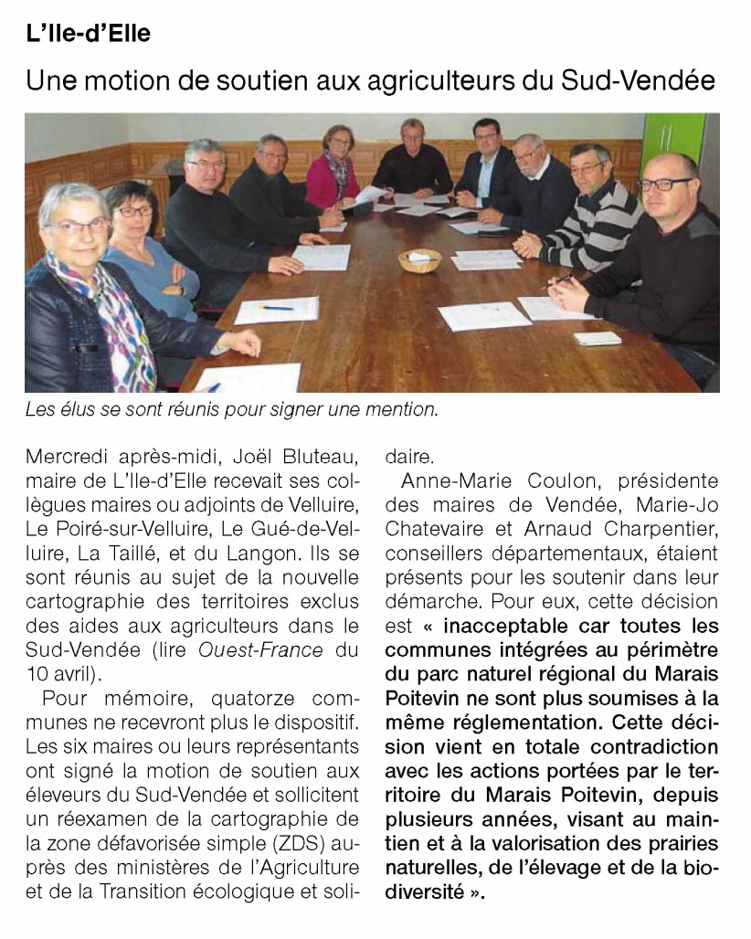 Une motion de soutien aux agriculteurs du Sud-Vendée