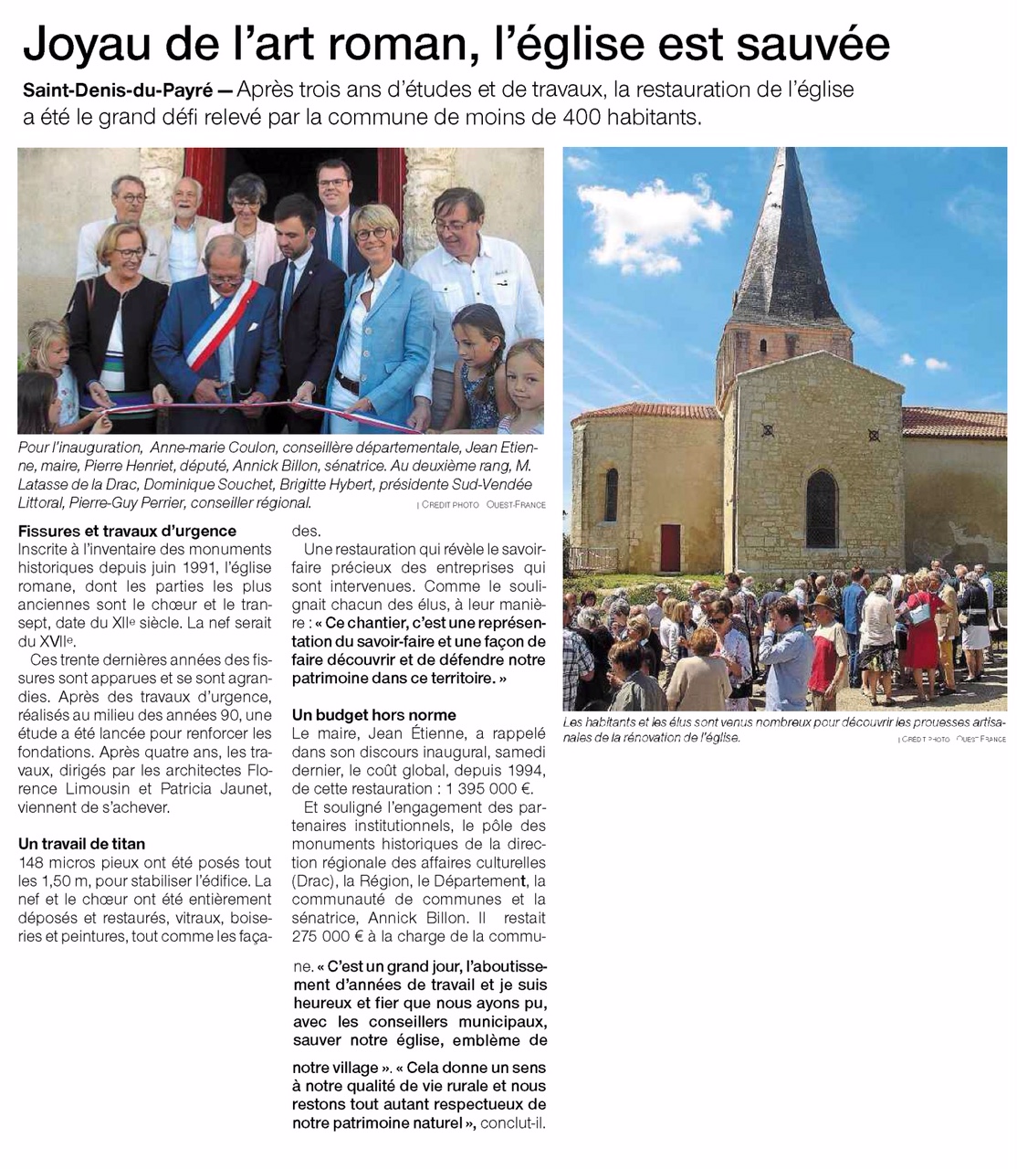 L’église de Saint-Denis-Du-Payré est sauvée