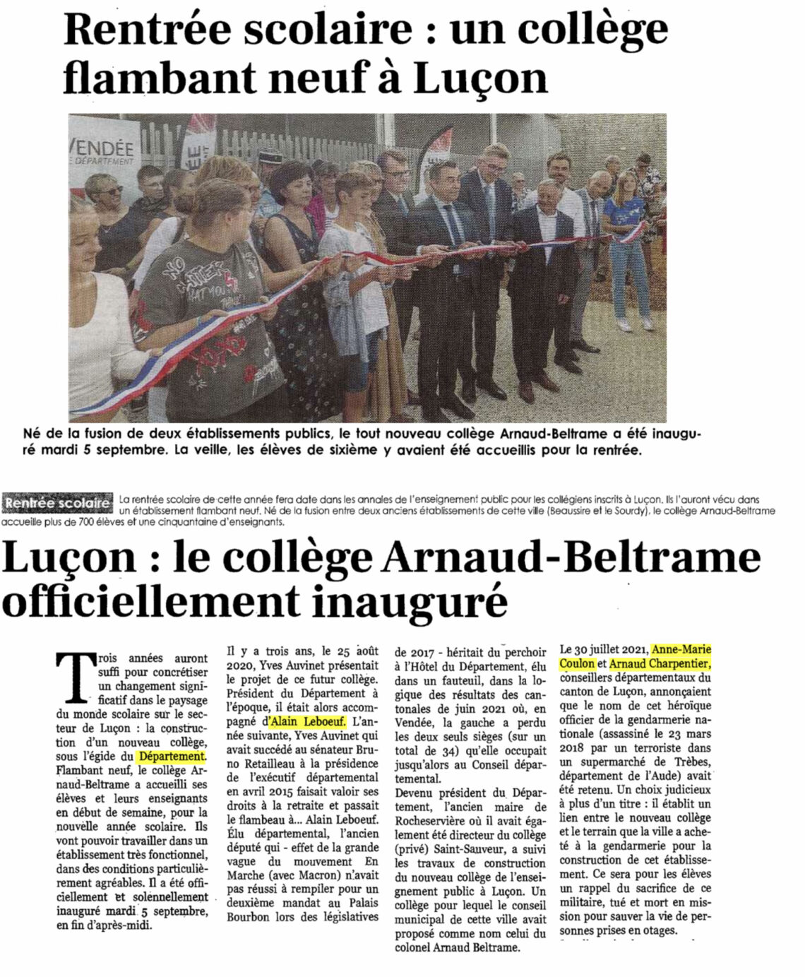 Inauguration du collège Arnaud Beltrame