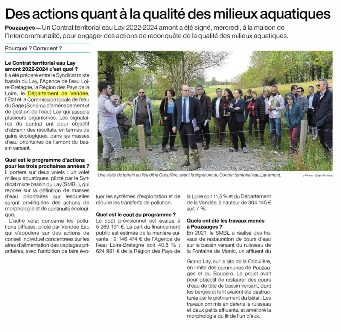 Pouzauges : Des actions quandt à la qualité des milieux aquatiques