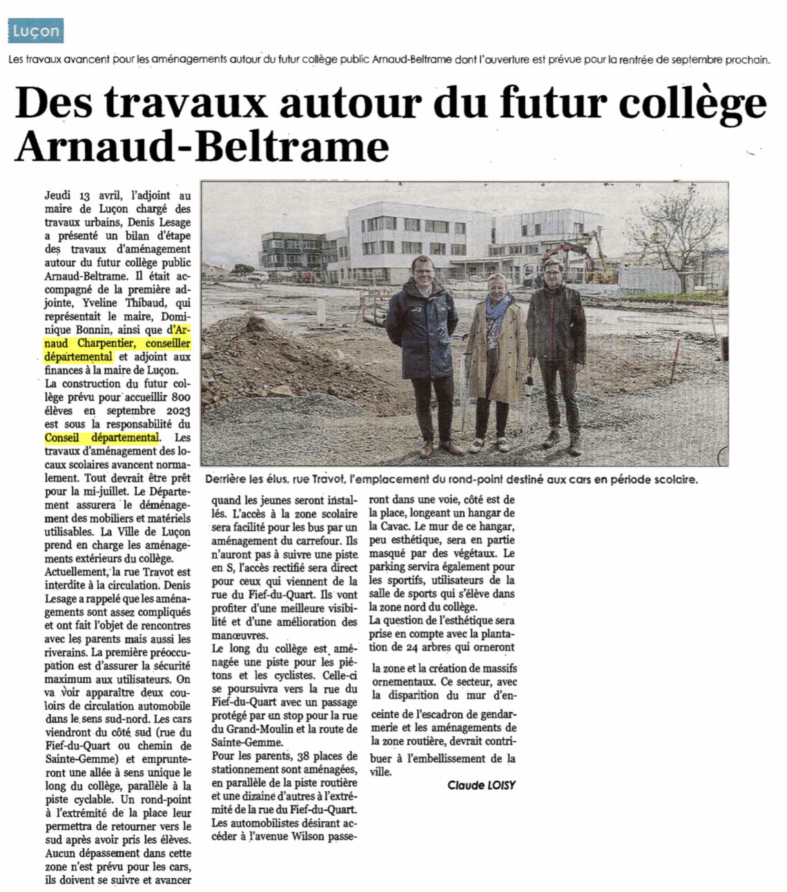 Luçon : Travaux autour du futur collège Arnaud Beltrame