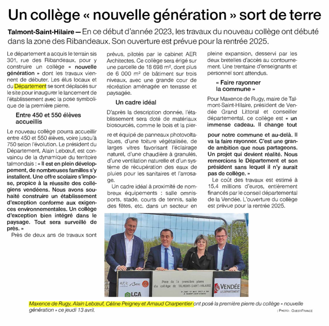 Talmont-Saint-Hilaire : Un collège nouvelle génération sort de terre