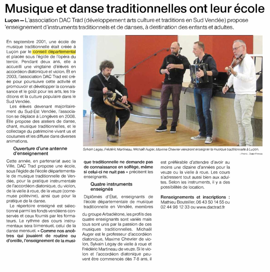 Luçon : Une école pour les musiques et danses traditionnelles