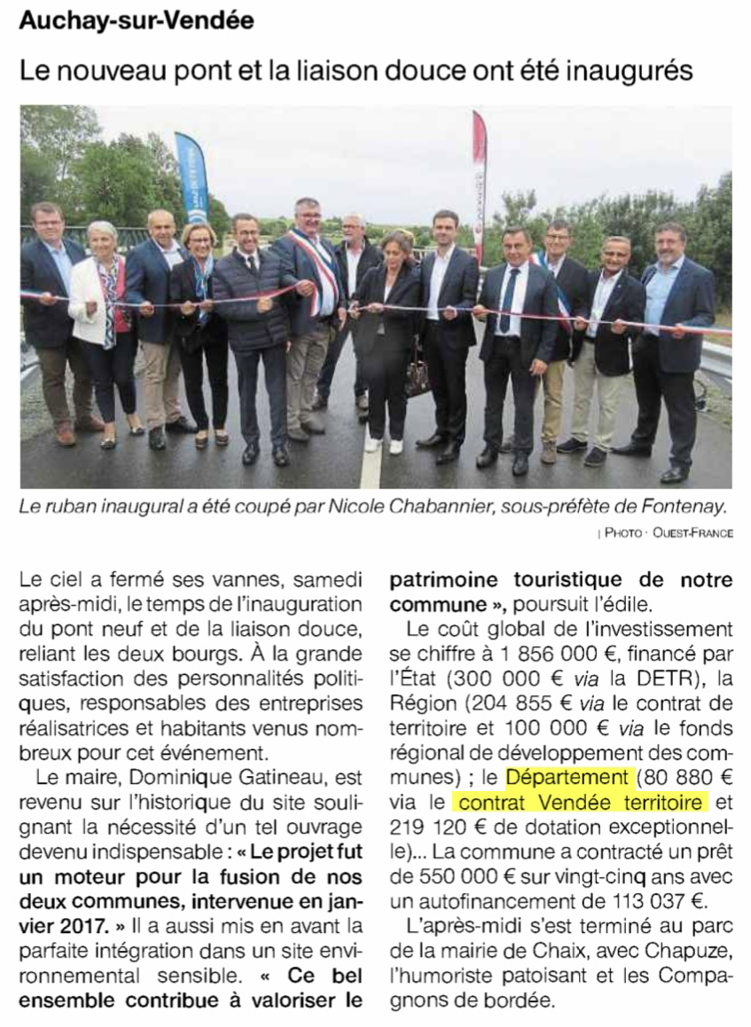 Auchay-sur-Vendée : Le nouveau pont et la liaison douce ont été inaugurés