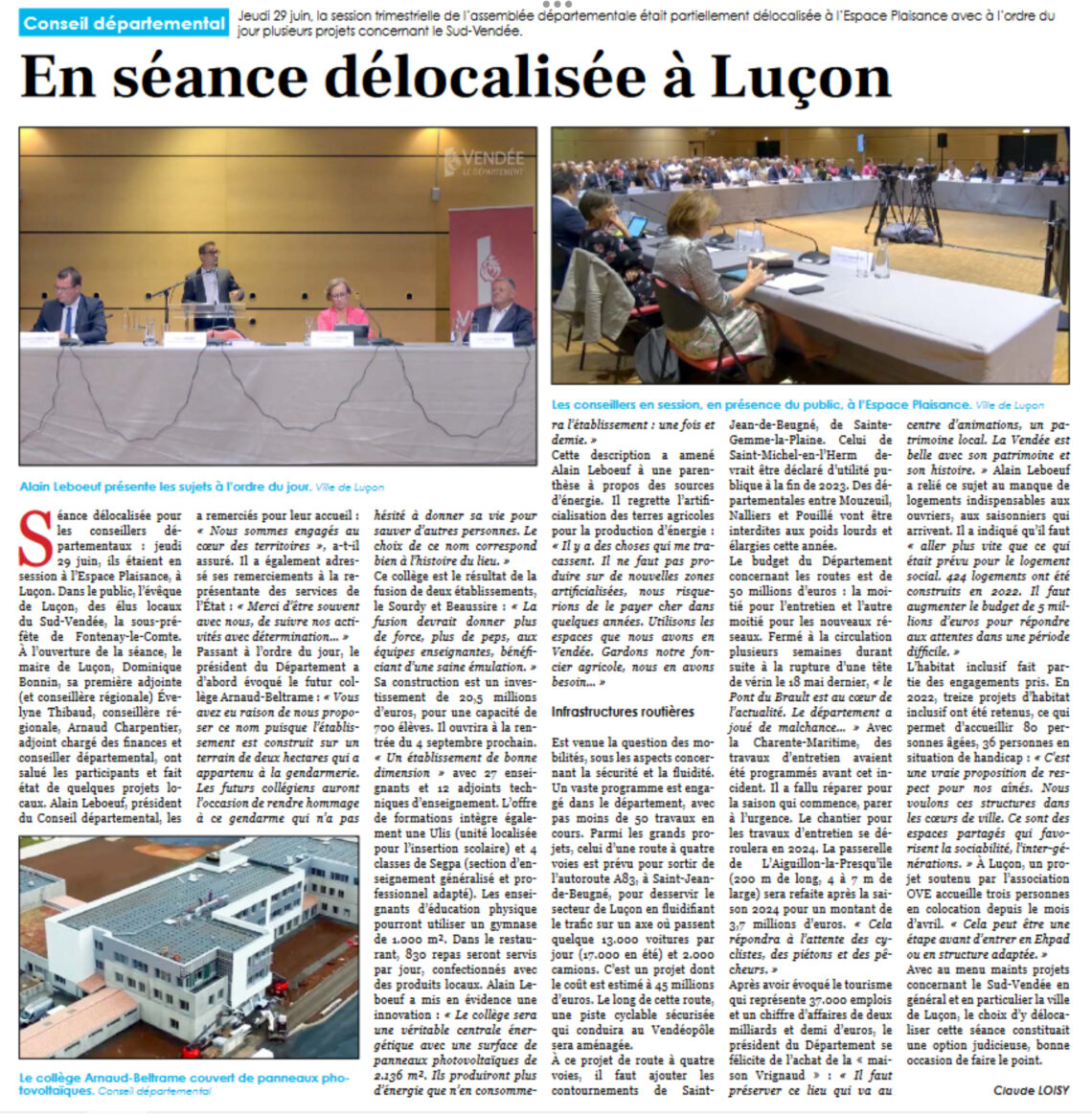 Conseil départemental : Séance délocalisée à Luçon