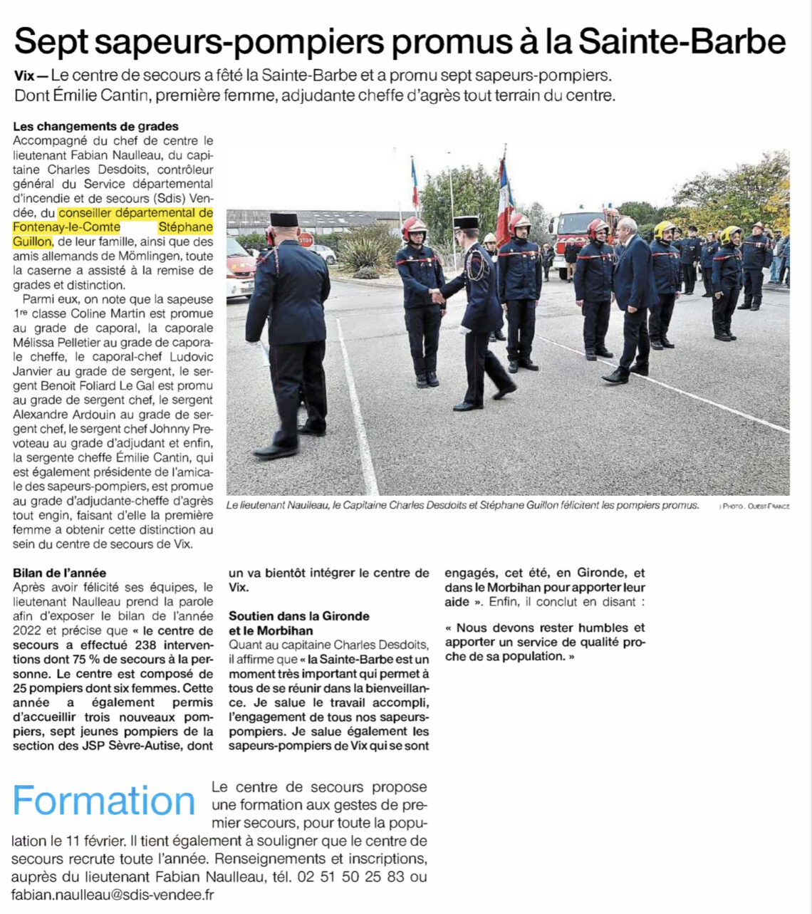 Vix : Sept sapeurs-pompiers promus à la Sainte-Barbe